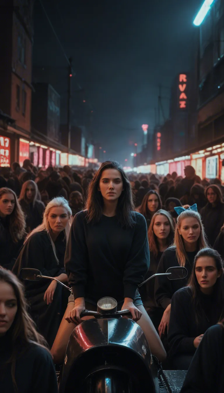 RAW photo, ultra realistic, 6+girls, hair bow, puffy sleeves, riding, neon glow