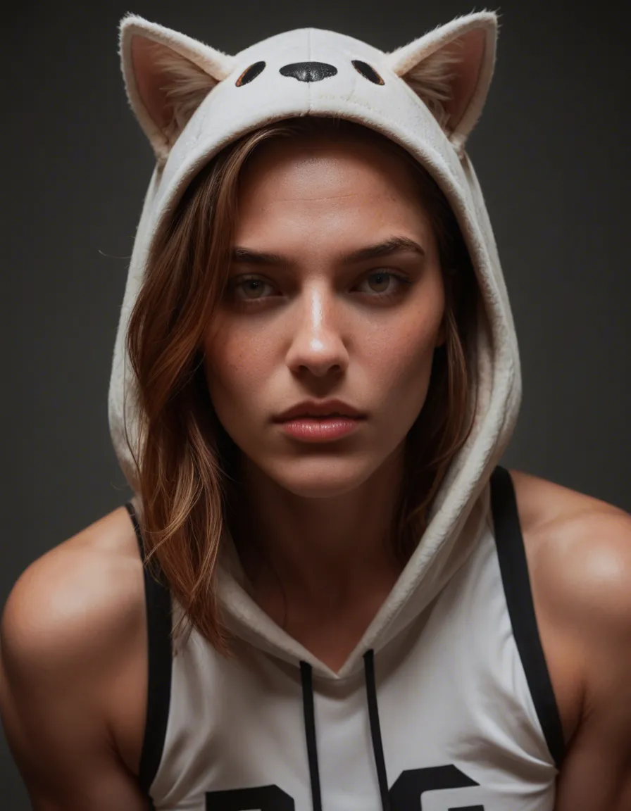 gorgeous brown haired girl who plays football and is from a rich family takes you to her fancy room whilst wearing a horse girl outfit then gets changed into a sexy fluffy cat costume and rides you, score_9, score_8, candid photo, realistic skin texture, visible skin pores, film grain, depth of field
