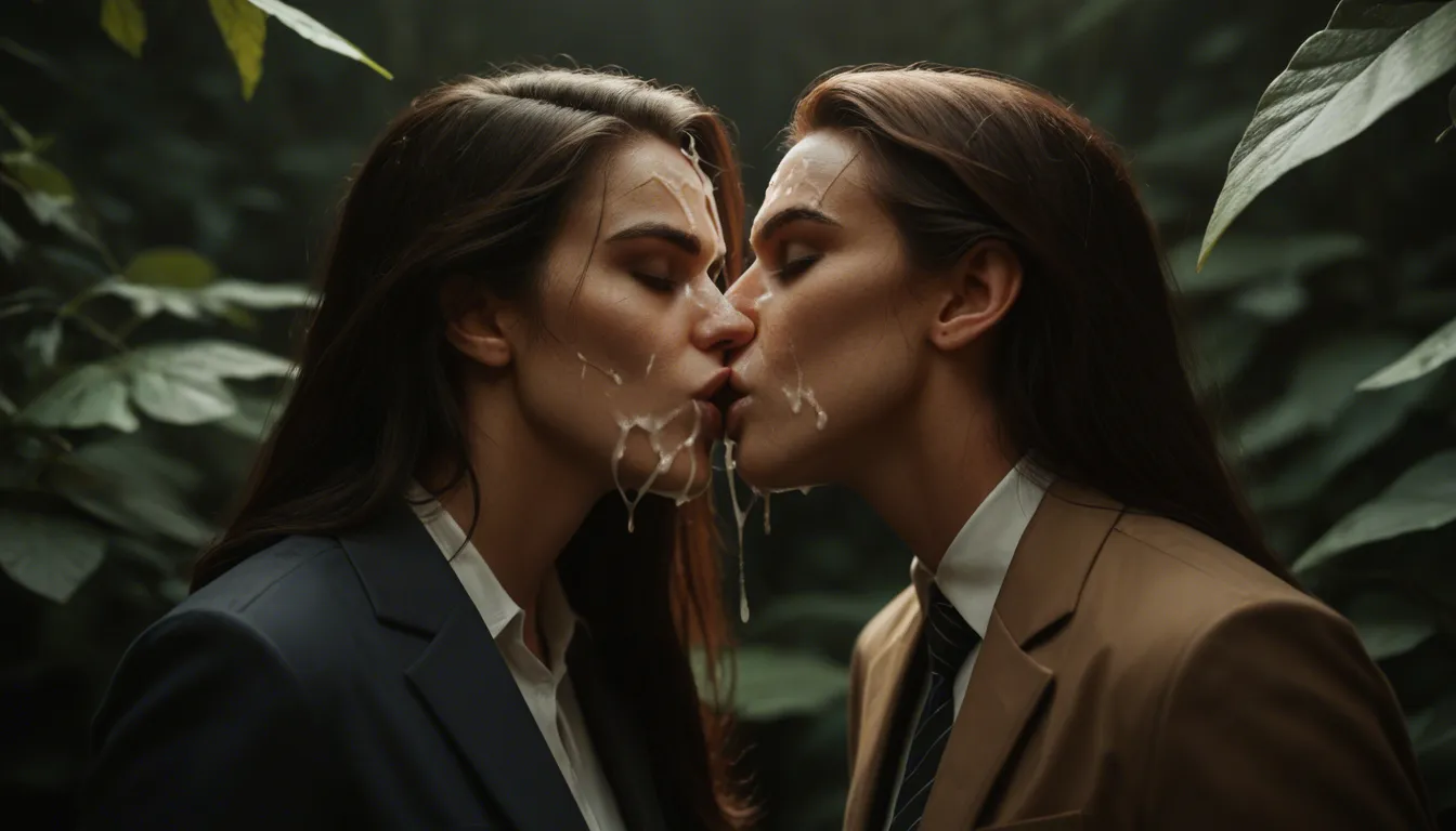 professional photo, high detail, princess, brown footwear, long sleeves, kissing, cum on face, leaf, 8k uhd photo