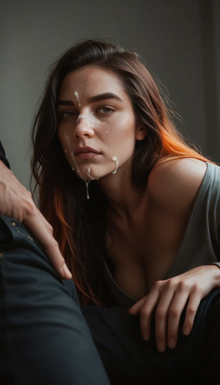 dslr, film grain, photorealistic, couple, multicolored hair, pants, cum on face, studio lighting, 8k uhd photo une scene d amour