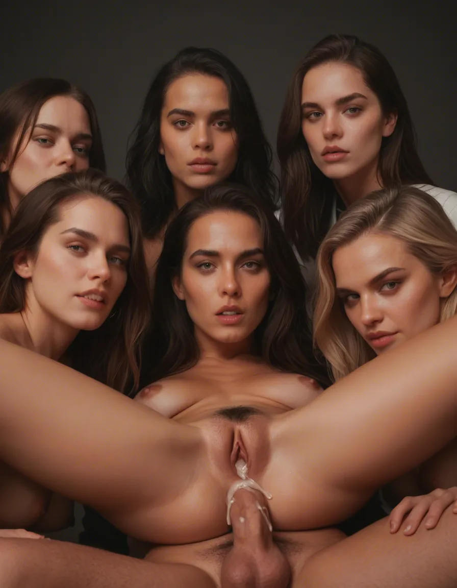 cinematic photo, 8k, 4women, medium hair, long sleeves, creampie, photorealistic, score_9, score_8, candid photo, realistic skin texture, visible skin pores, film grain, depth of field