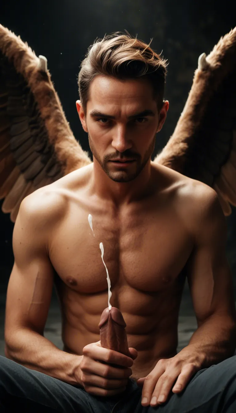 best quality, hyperrealistic, male focus, wings, cumshot