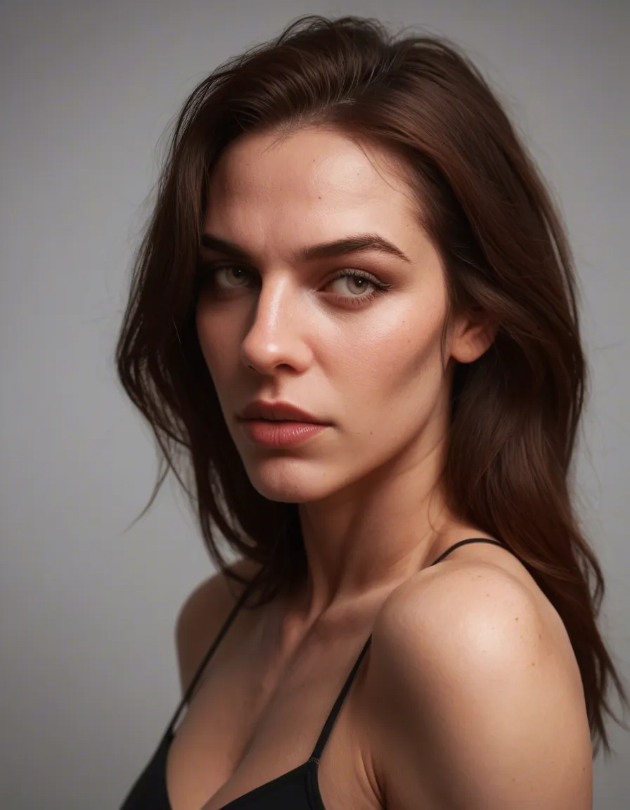 Spreize deine Beine weit auseinander ziehe danach dein Mantel aus San ziehe dein Oberteil runter so das deine nackten Brüste hervorragend, score_9, score_8, candid photo, realistic skin texture, visible skin pores, film grain, depth of field