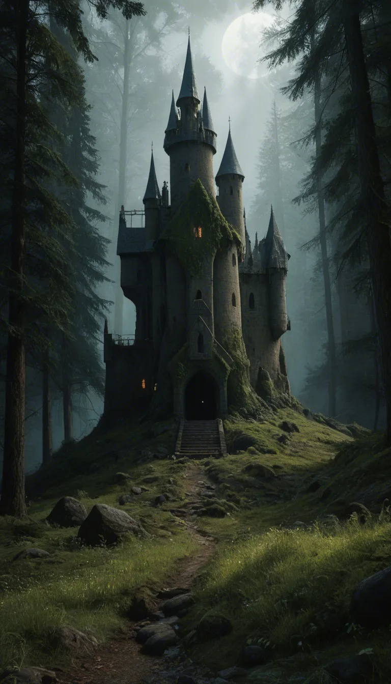 Setting: A medieval forest, midnight, moonlight, an atmospheric scene; moonlight filters through the trees; a medieval castle is visible on the horizon; the grass sways in the background.

Pose: 1 woman and 1 man; the woman is blonde, has very long platinum-blonde braids, is of Caucasian origins, a 24-year-old bodybuilder, naked, topless, wearing gold hoop earrings, a brown leather collar, Dark Age-style boots, and wristbands; she is very muscular, has the physique of a bodybuilder, and very small breasts (muscle score: 1.9), as well as extremely long nipples. The man is a very thin Black man with a large penis.
The woman is being anally fucked by the Black man in the doggy style position while she bends over a stone altar.