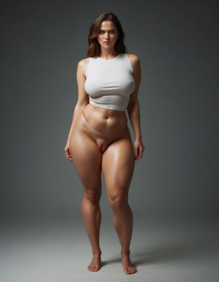 Fat mature futanari big ass big cock pear body belly bulge, full body, score_9, score_8, candid photo, realistic skin texture, visible skin pores, film grain, depth of field