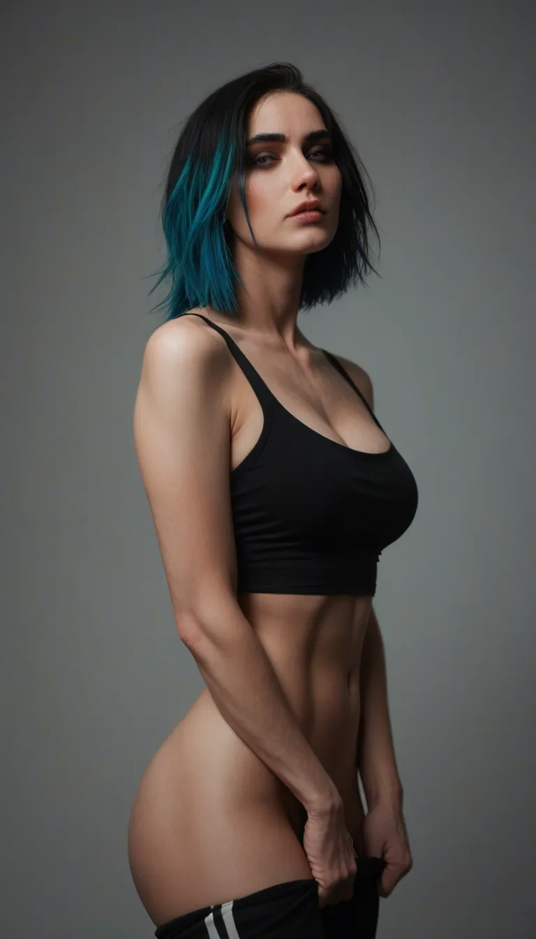 Emo girl with bright colored hair stripping
