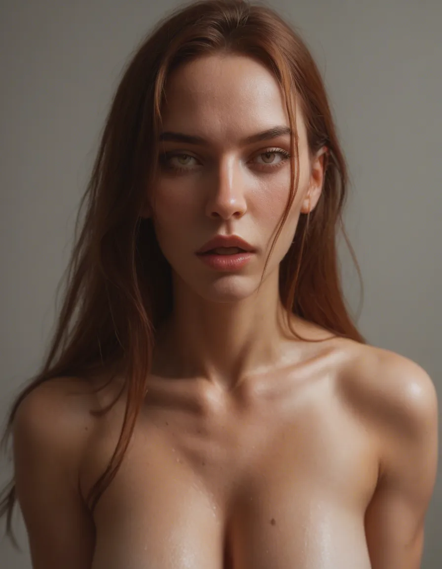 Criei uma imagem de uma indígena nua. Quero que seja aquelas indígenas com traços orientais, mas pele morena. Ela deve estar nua e ser magra, score_9, score_8, candid photo, realistic skin texture, visible skin pores, film grain, depth of field