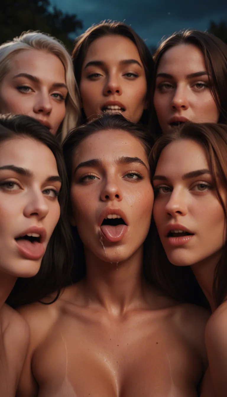 8k, sharp focus, detailed skin, 6+girls, ahegao, hourglass figure, night, dslr quality