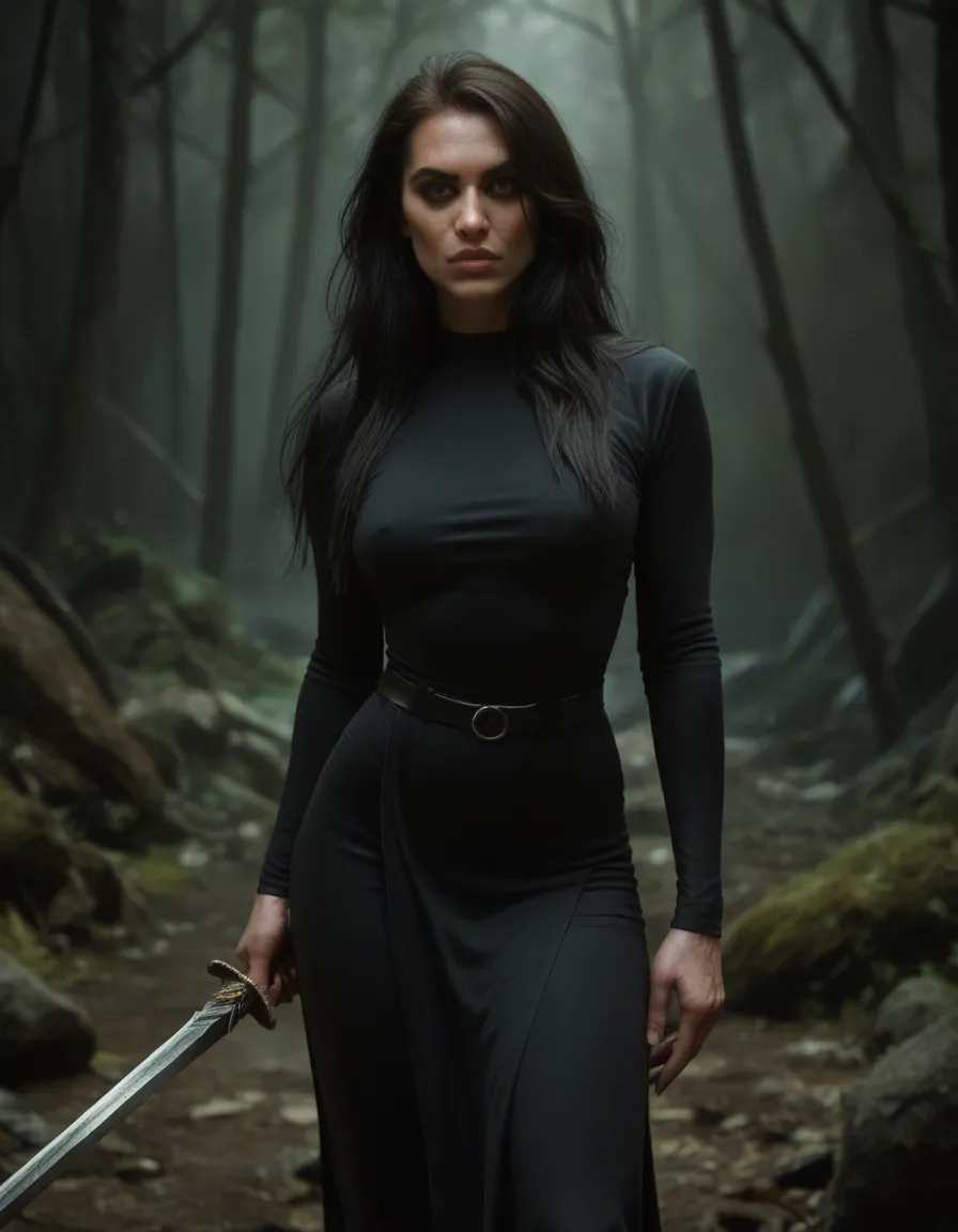 sharp focus, 8k uhd, witch, long hair, weapon, futanari, dslr quality, score_9, score_8, candid photo, realistic skin texture, visible skin pores, film grain, depth of field