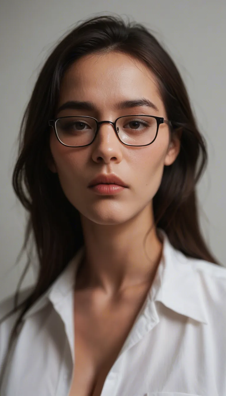 Shy asian glasses facial
