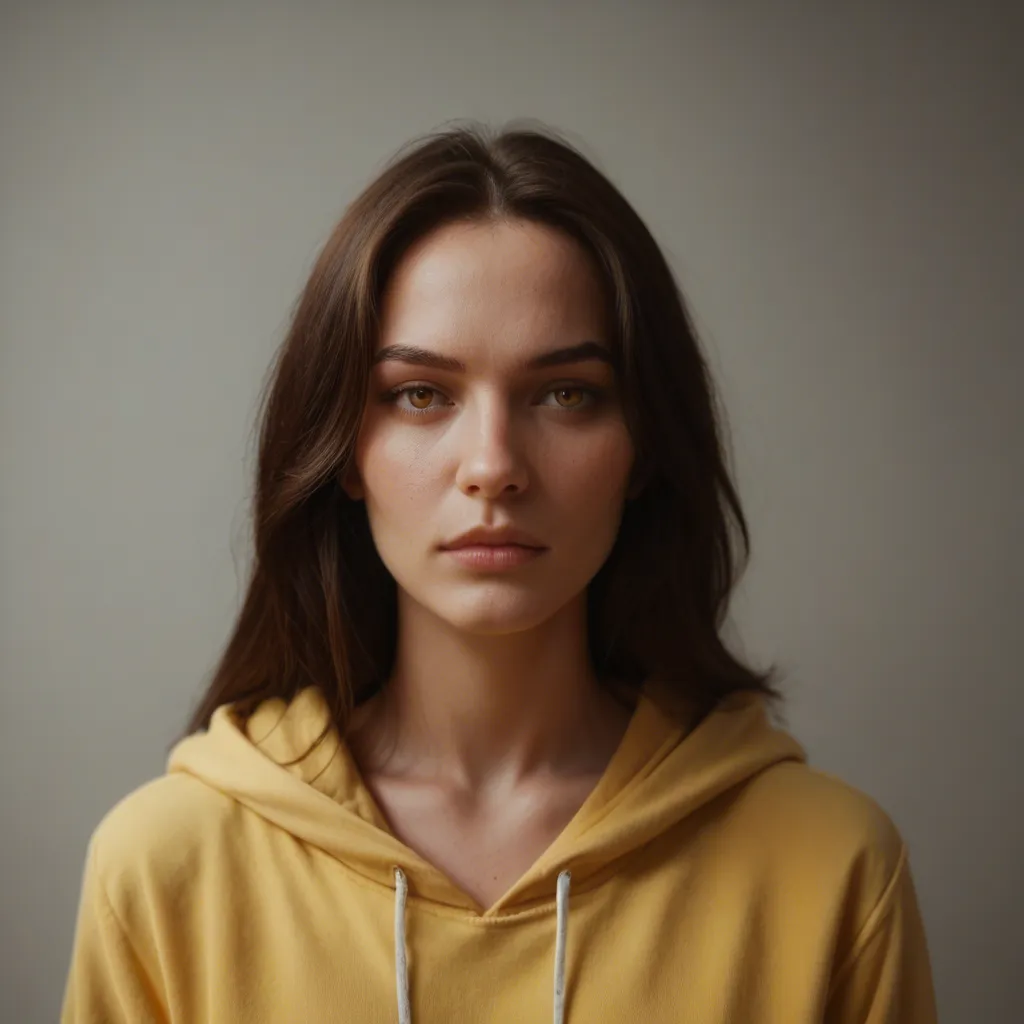 Woman with extremely absurdly long straight but slightly wavy very dark brown hair, pale skin, early 20s, wearing a yellow pullover hoodie with a kangaroo pocket, wearing a black pleated skirt, wide hips, large arse, rear view, riding sex with a man, man's long erect pale penis penetrates the woman's pussy, pov view from man, everyone has pale skin,.