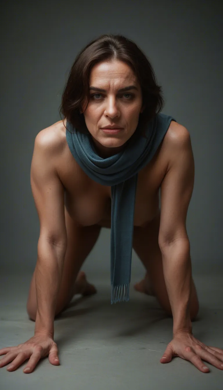 RAW photo, ultra realistic, milf, on all fours, scarf, military, 8k uhd photo