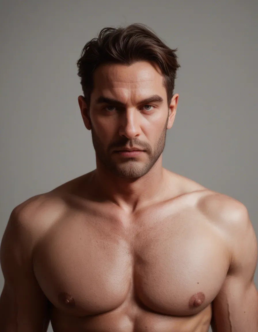 dslr, film grain, anime, mature male bow, fully nude, volumetric light, hyperrealistic, score_9, score_8, candid photo, realistic skin texture, visible skin pores, film grain, depth of field