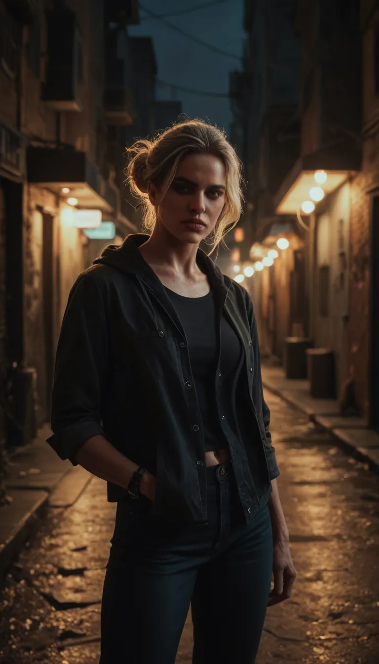A clandestine, high-tension encounter set in the oppressive darkness of a city alleyway at night, illuminated only by the rhythmic, pulsing glow of red and blue police lights reflecting off damp brick walls. A gorgeous, athletic female officer in her early 40s, her brown hair pulled into a tight, professional ponytail, is captured in a moment of intense passion; she is kneeling on the asphalt, her trim physique and taut backside accentuated by the fit of her dark uniform. She is performing a fast, passionate deepthroat blowjob on a tall, muscular dark-skinned male officer who stands over her, his face remaining an anonymous silhouette against the urban gloom. The composition is a raw, intimate close-up focusing on the act of oral penetration, with the polished chrome and flashing beacons of a parked police cruiser providing a stark, authoritative backdrop to the illicit encounter.