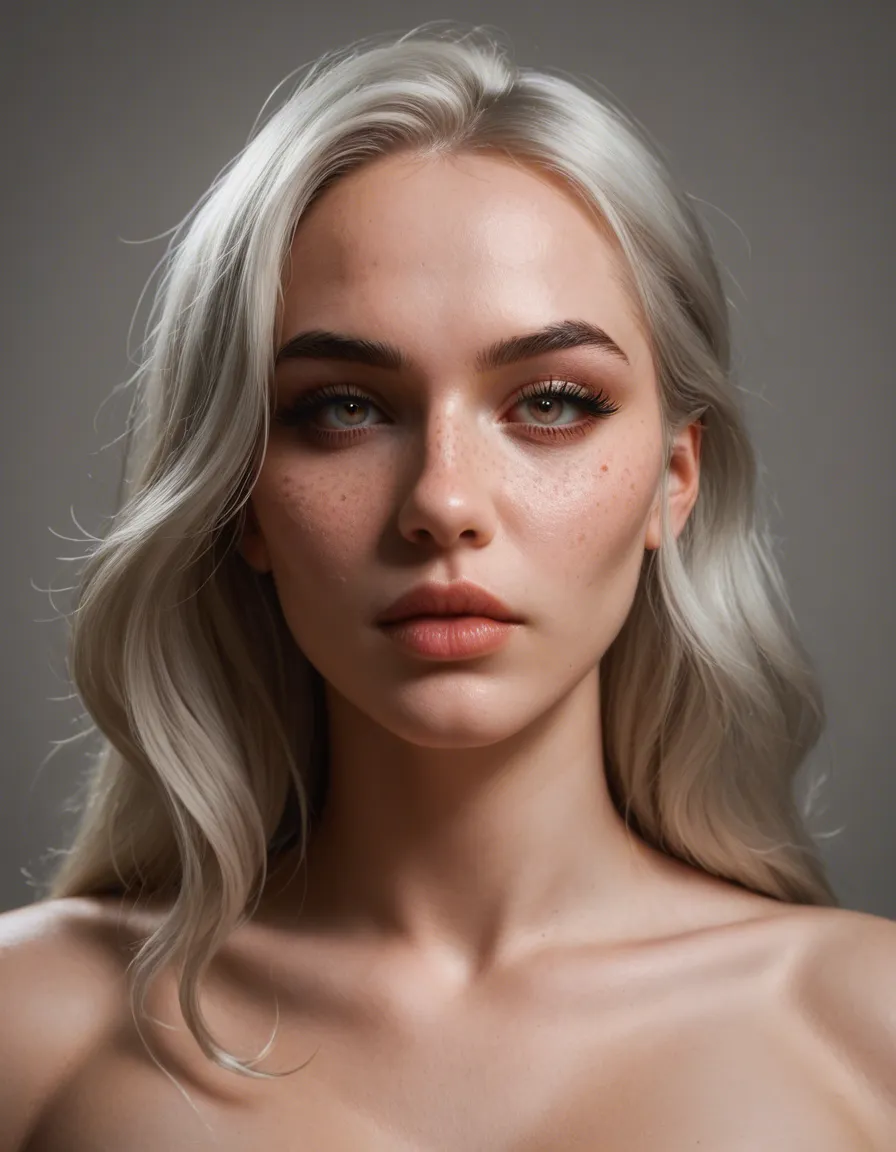 ultra realistic full body shot of a beautiful 22 year old cute sexy alt woman, perfect symmetrical face, big sparkling doe eyes with long lashes, plump glossy lips, flawless yet realistic skin with subtle freckles and natural texture, long wavy platinum blonde hair with black roots, sharp edgy bangs, beautiful curvy body, completely nude, shaved hairy pussy with detailed visible labia, natural armpit hair, soft sweaty skin, realistic skin pores and blemishes, sitting with legs spread wide open and knees up, both arms raised above her head, exposing everything, erotic seductive pose with playful smile looking at viewer, big natural perky breasts with hard nipples, perfect proportions, phone snapshot style, amateur photo, realistic skin texture, soft indoor lighting, shot on iphone 16 pro, amateur photo, score_9, score_8, highly detailed, photorealistic, 8k, natural color grading, no clothes, no fabric, no censorship, raw uncensored, score_9, score_8, candid photo, realistic skin texture, visible skin pores, film grain, depth of field