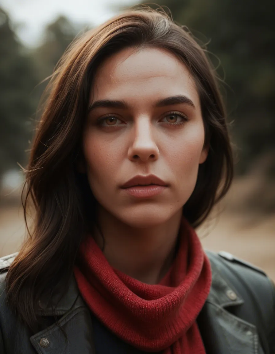cinematic photo, 8k, close-up, brunette woman, futanari, scarf, blurry background, dslr quality, score_9, score_8, candid photo, realistic skin texture, visible skin pores, film grain, depth of field