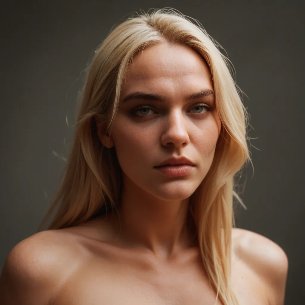 A fat blonde naked ypung woman with a big belly and big naked boobs., score_9, score_8, candid photo, realistic skin texture, visible skin pores, film grain, depth of field