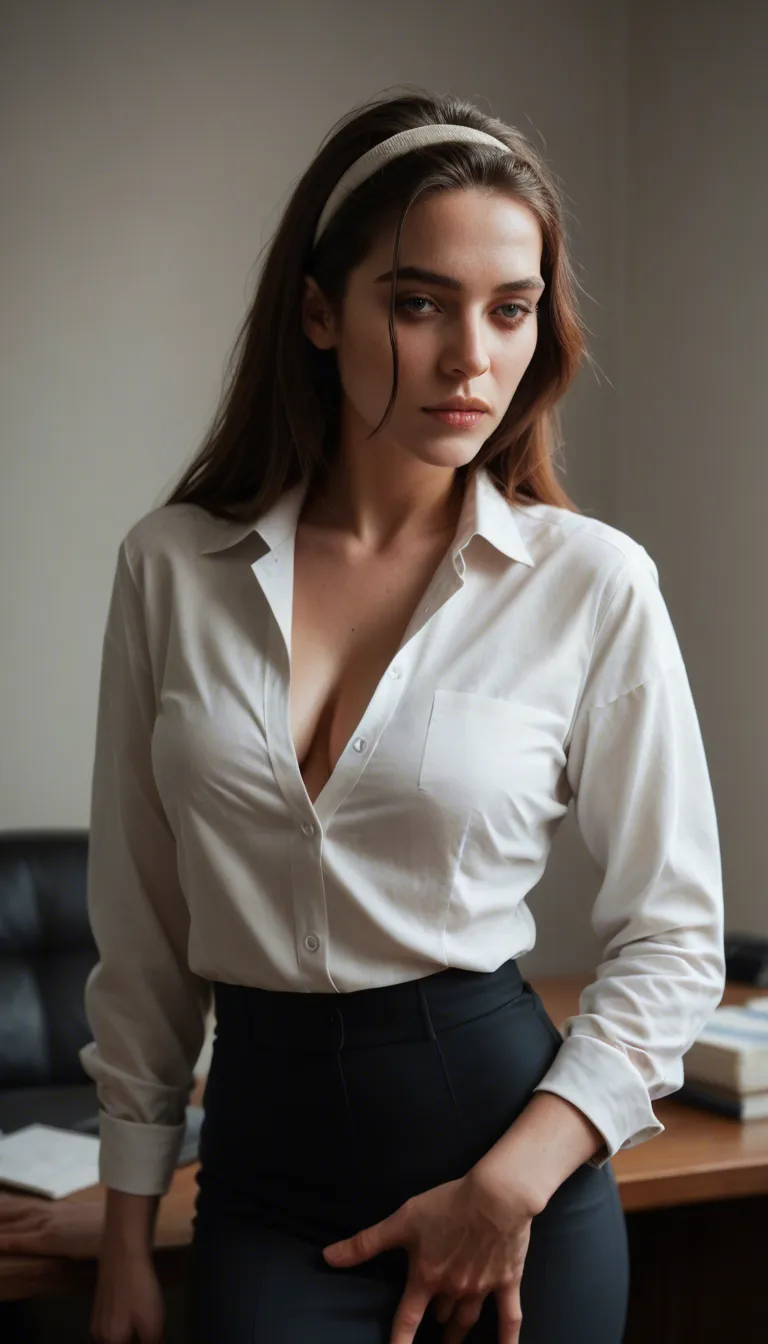 professional photo, high detail, office lady, hairband, white shirt, fingering, backlit, photorealistic