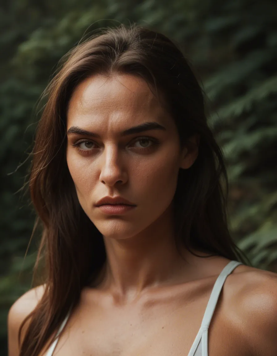 ultra HD, lifelike, 1woman, presenting, fingernails, day, dominant stare, RAW photo, score_9, score_8, candid photo, realistic skin texture, visible skin pores, film grain, depth of field