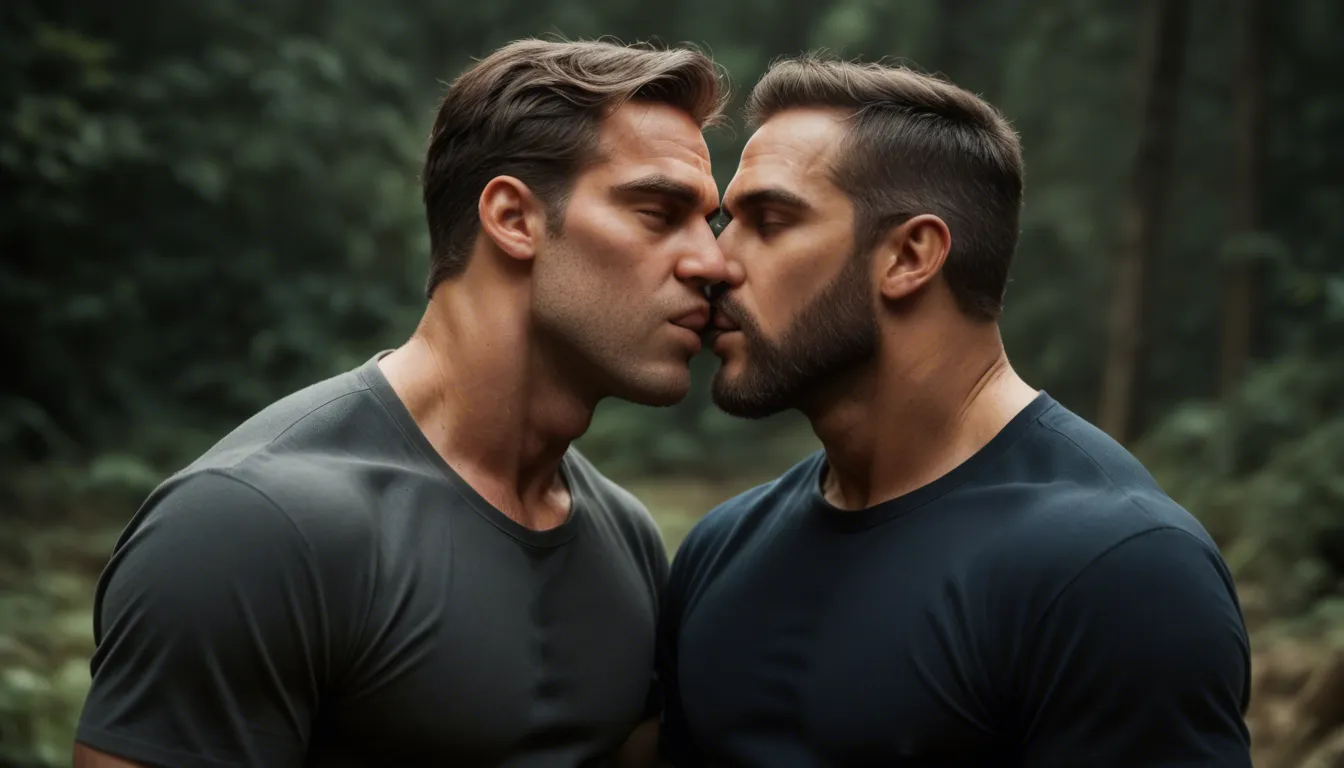 2 men are kissing each other when suddenly they both start to transform and their bodies and muscles expand rapidly, like their swelling and hulking out of their clothes.