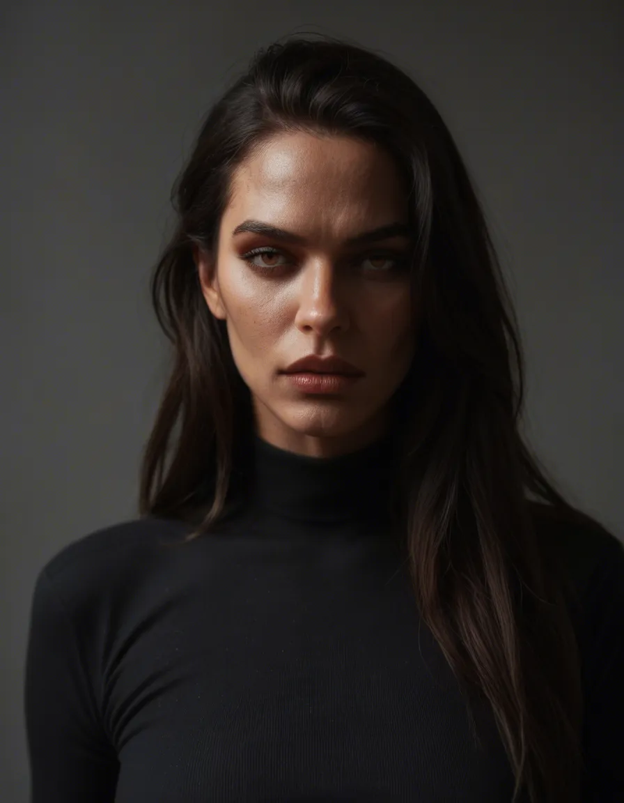 futanari, 8k, sharp focus, detailed skin, demon woman, black gloves, futanari, cool tones, cinematic realism, score_9, score_8, candid photo, realistic skin texture, visible skin pores, film grain, depth of field