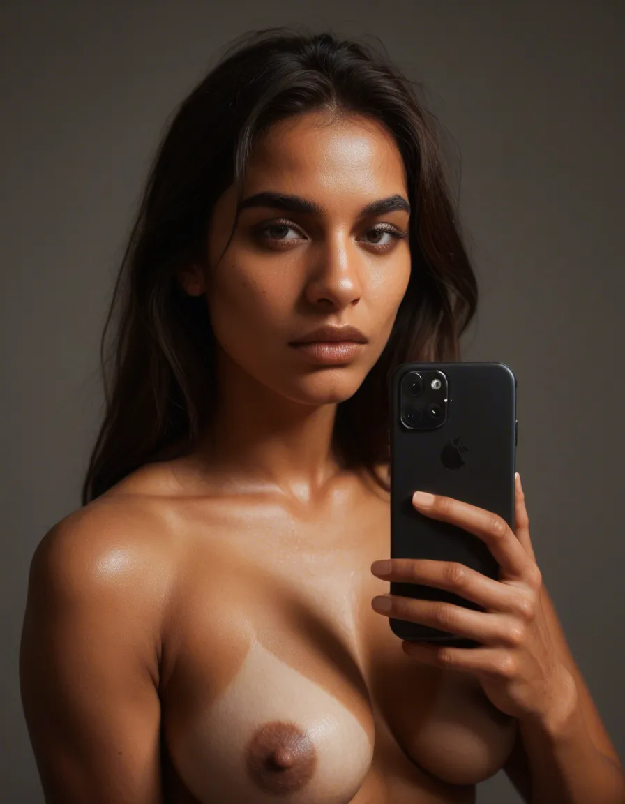 Naked Muslim woman, score_9, score_8, amateur photo, phone snapshot, realistic skin texture, skin blemishes, soft indoor lighting