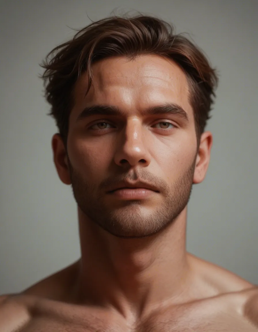 ultra HD, lifelike, solo male, fully nude, gay, score_9, score_8, candid photo, realistic skin texture, visible skin pores, film grain, depth of field