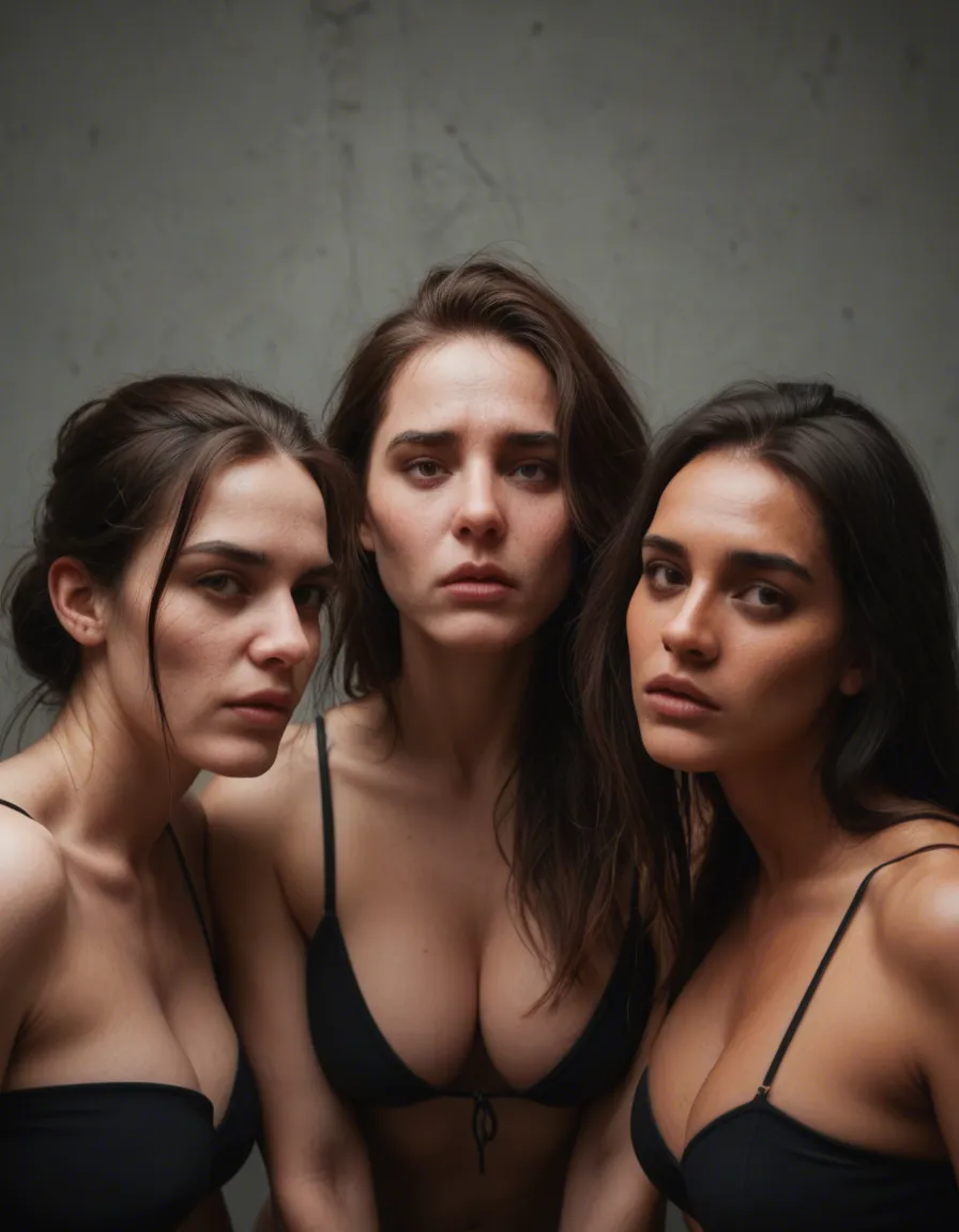 ultra HD, lifelike, 4women, tied, bound, spread eagled, about to be pounded, worried, score_9, score_8, candid photo, realistic skin texture, visible skin pores, film grain, depth of field