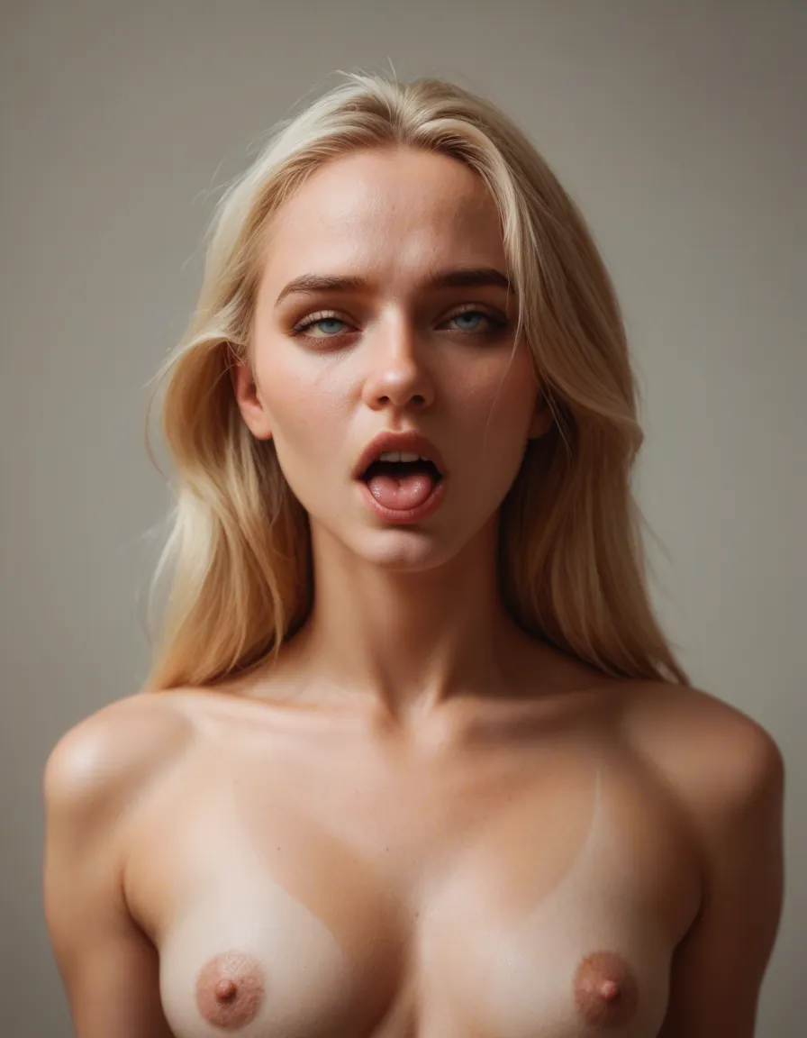 blonde_hair, ahegao, small_breasts, narrow_waist, score_9, score_8, candid photo, realistic skin texture, visible skin pores, film grain, depth of field