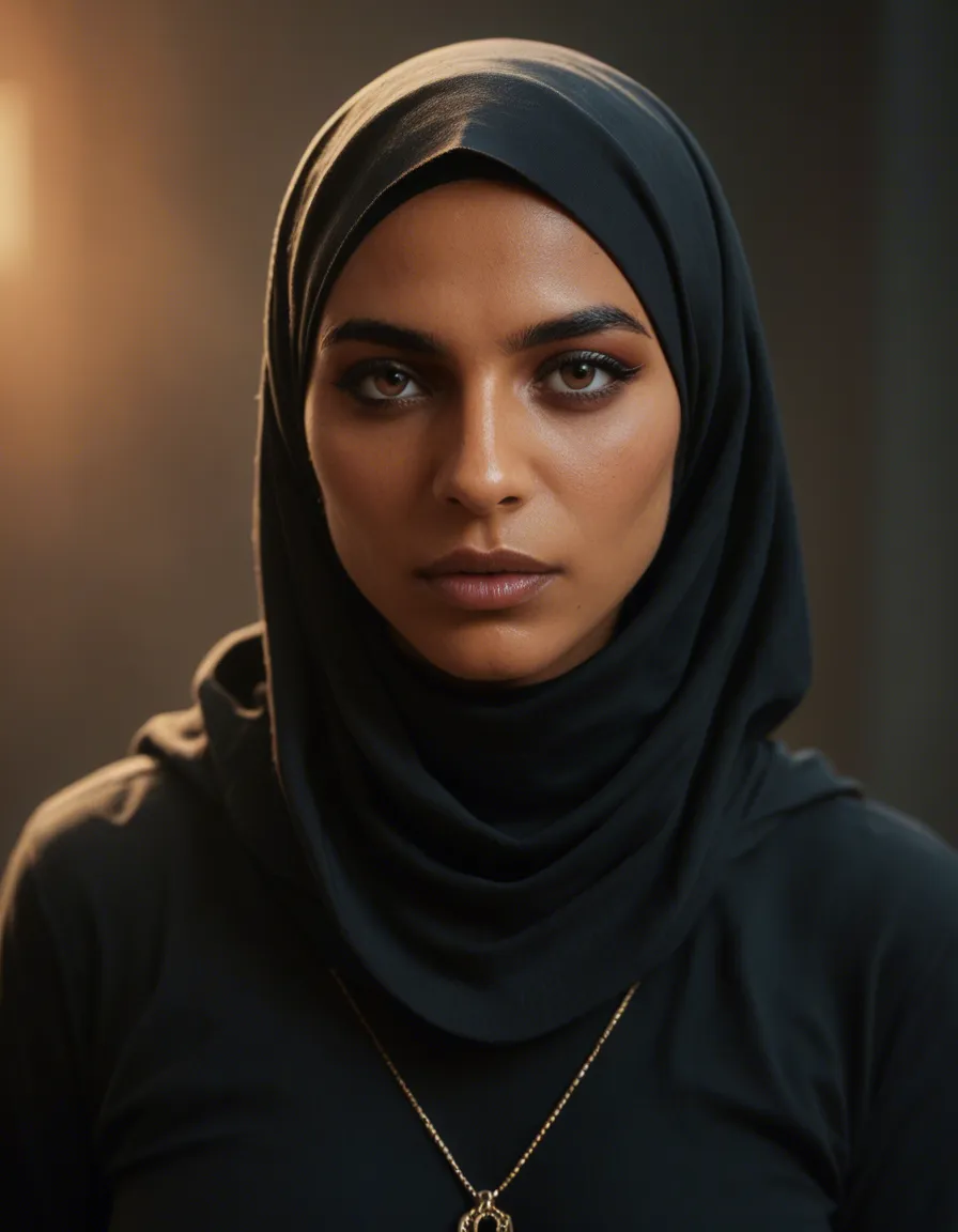 Hijab female riding white male with Latina female watching, score_9, score_8, cinematic film still, anamorphic, film grain, dramatic lighting, shallow depth of field