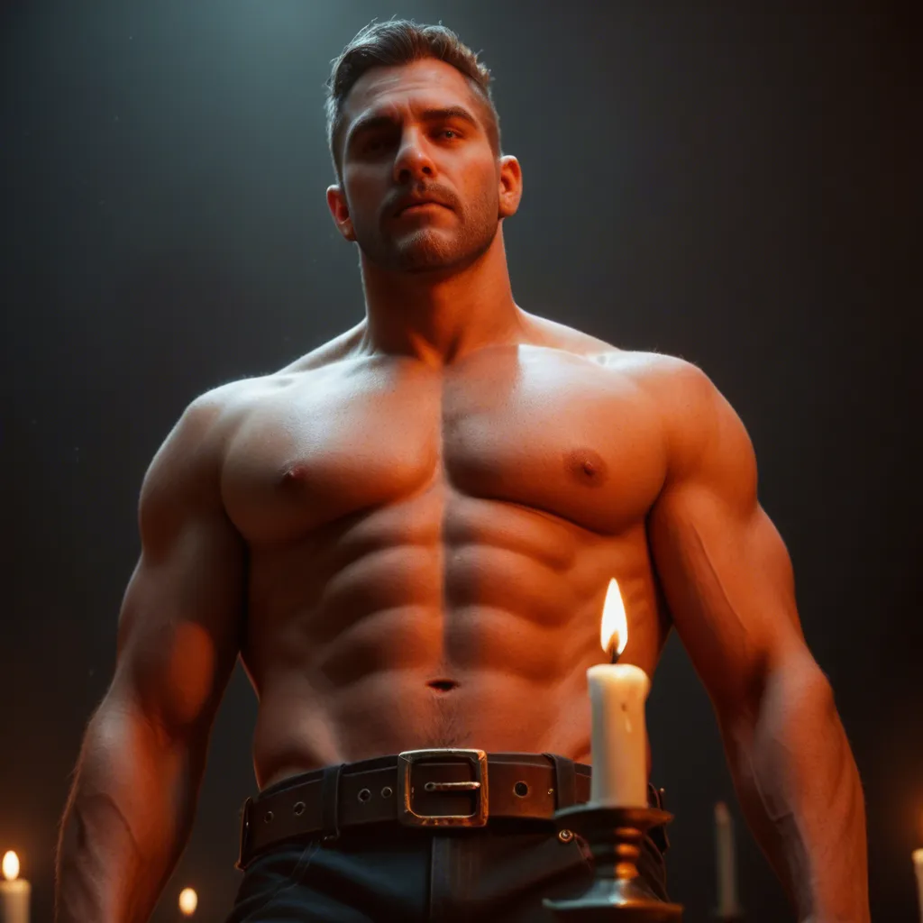 studio quality, sharp focus, 1other, muscular male, belt, slow turn, tentacle, transparent background, from below, candlelight, RAW photo