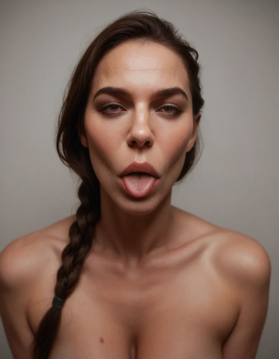 RAW photo, ultra realistic, mature female, single braid, official alternate costume, blowjob, 8k uhd photo, score_9, score_8, candid photo, realistic skin texture, visible skin pores, film grain, depth of field