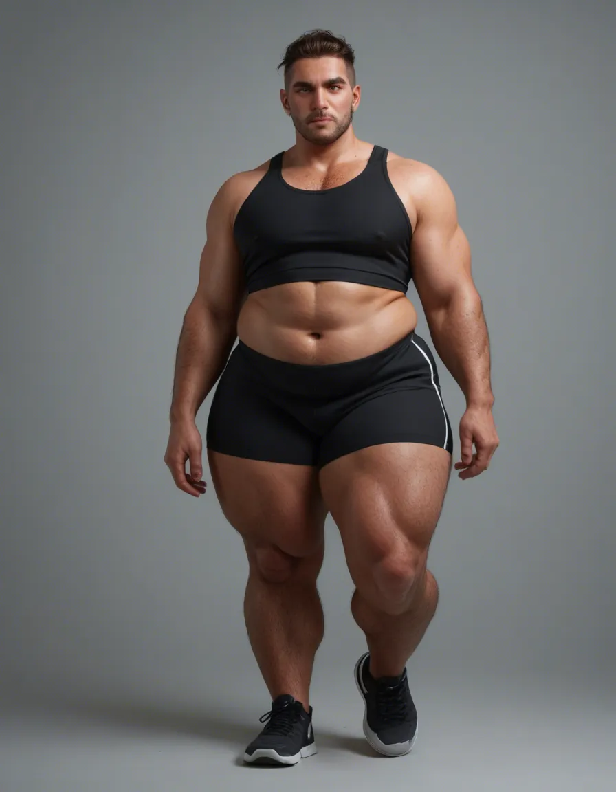 tall, heavyset man with an overweight build. His physique is characterized by a noticeable softness, featuring a prominent belly and distinct gynecomastia, which gives his chest rounded, feminine contours that are clearly visible through his clothes. Fat, has a large fat belly, massive fat plump, sagging and jiggle breasts, and a fat plump butt. Small penis, score_9, score_8, amateur photo, phone snapshot, realistic skin texture, skin blemishes, soft indoor lighting, score_9, score_8, amateur photo, phone snapshot, realistic skin texture, skin blemishes, soft indoor lighting