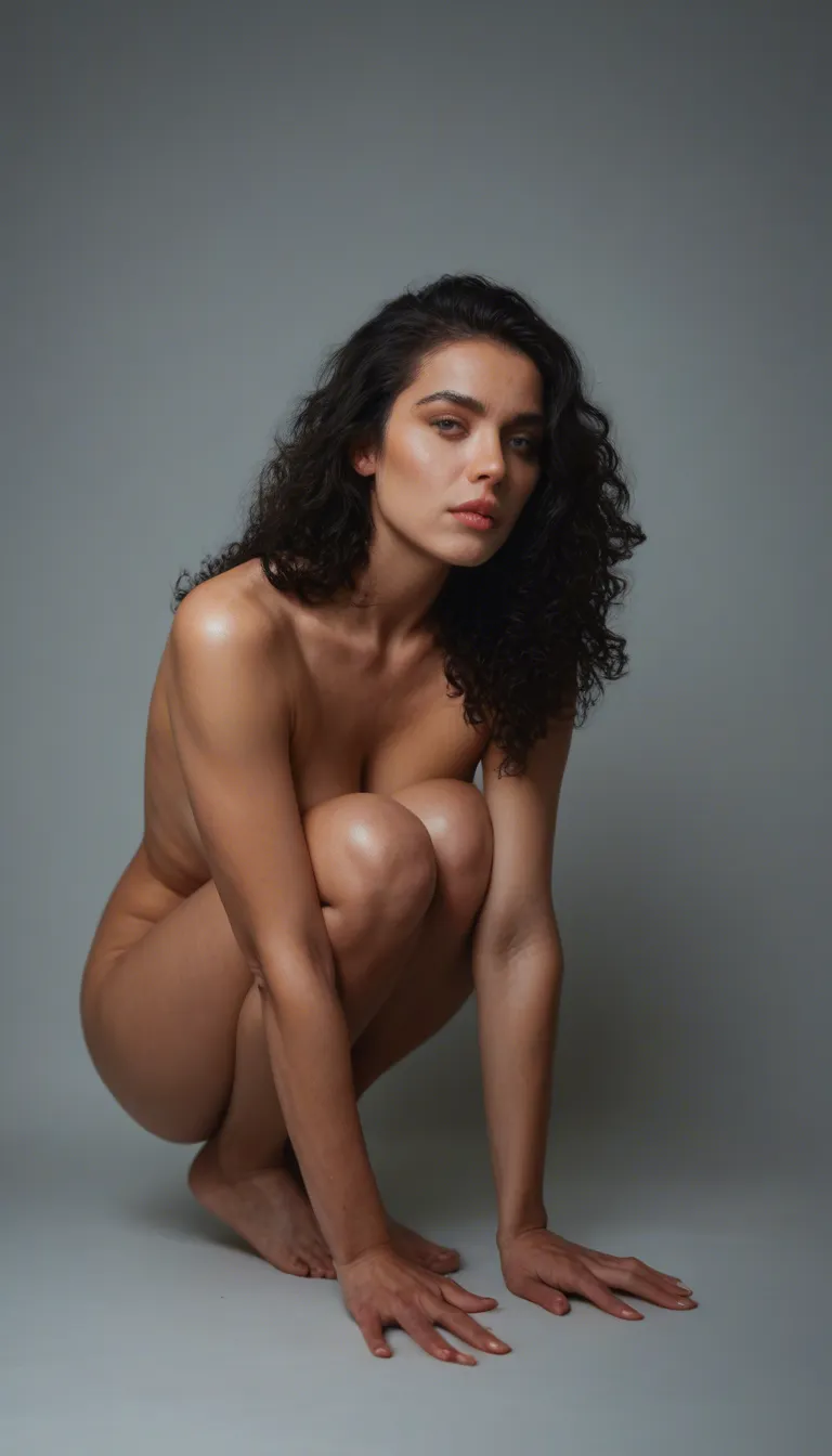 Extremely realistic. Very beautiful saudi woman. 30 years old. Long curly black hair. She’s fully naked. She’s on her knees bending down. Her ass and soles are fully visible. Perfect pink soles. Small ass. She’s looking back at the camera over her shoulder. She is getting fucked by a male in her ass as she is bending down. We can only see the lower part of the male’s body. The video starts in the middle as the male's dick is already inside her ass.