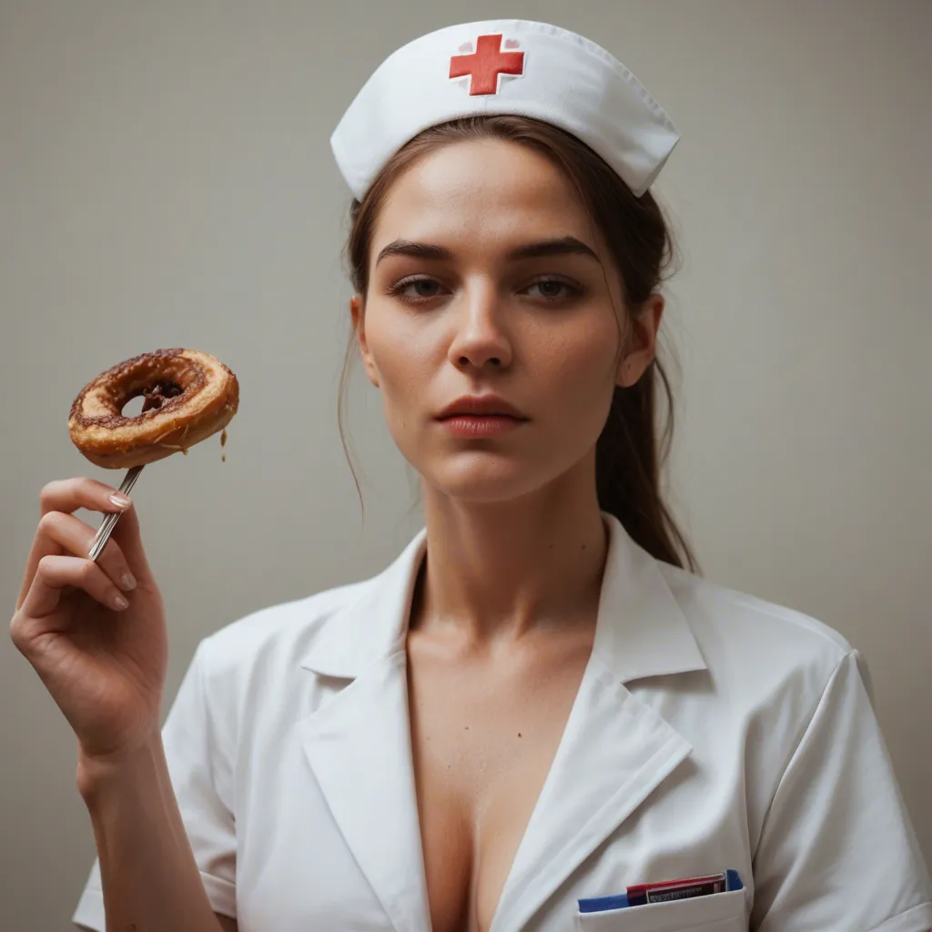 ultra HD, lifelike, nurse, food, presenting, hyperrealistic, score_9, score_8, candid photo, realistic skin texture, visible skin pores, film grain, depth of field