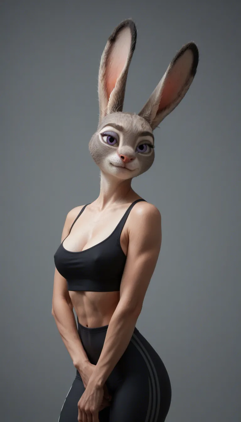 Judy Hopps exact head from Zootopia, large purple eyes, soft gray fur, tall athletic hourglass gym woman body, slim defined waist, full soft natural breasts, thick toned thighs, round firm high projected glutes, completely nude, riding a thick cock in cowgirl position, slow deep grinding hips, head tilted back, eyes half-closed, mouth open moaning, intense pleasure, flushed face, soft warm lighting.