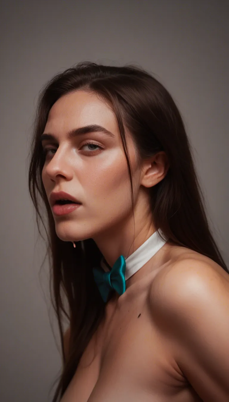 RAW photo, ultra realistic, 1girl, bowtie, orgasm, studio lighting, dslr quality