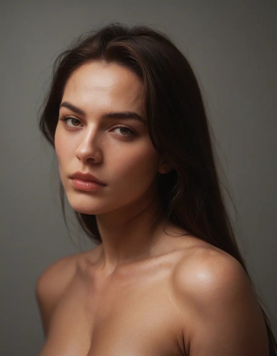 一个胸大没穿衣服的女人, score_9, score_8, candid photo, realistic skin texture, visible skin pores, film grain, depth of field