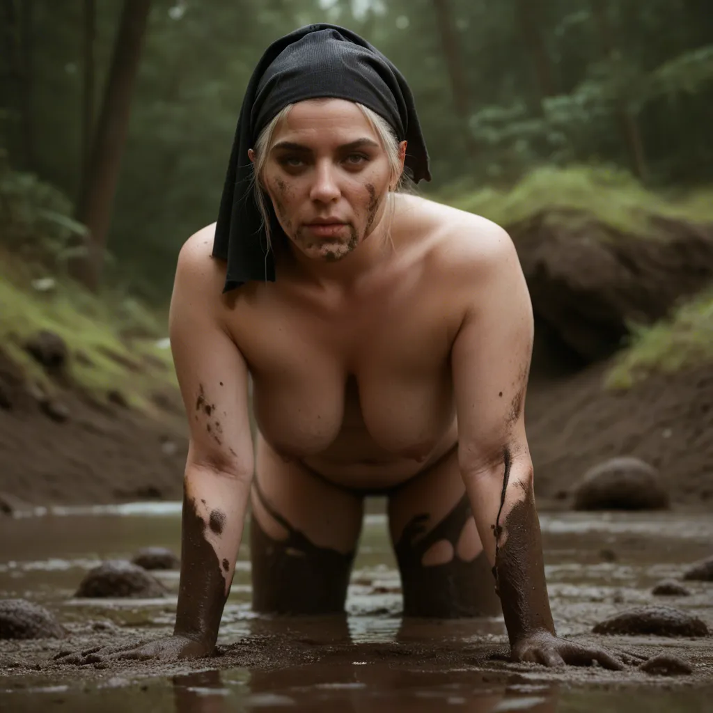 ultraorthodox chubby Jewish woman, hair wrapped by black headscarf, milf, ripped pantyhose, big hanging tits, covered by mud, mud all over her body, having group sex with two men, masculine man is fucking her doggystyle, anal, fucked in ass, big cock, thick cock, deep throat, threesome, rain, deep liquid sticky mud, muddy field, <lora:LCMTurboMix_Euler_A_fix:.8>