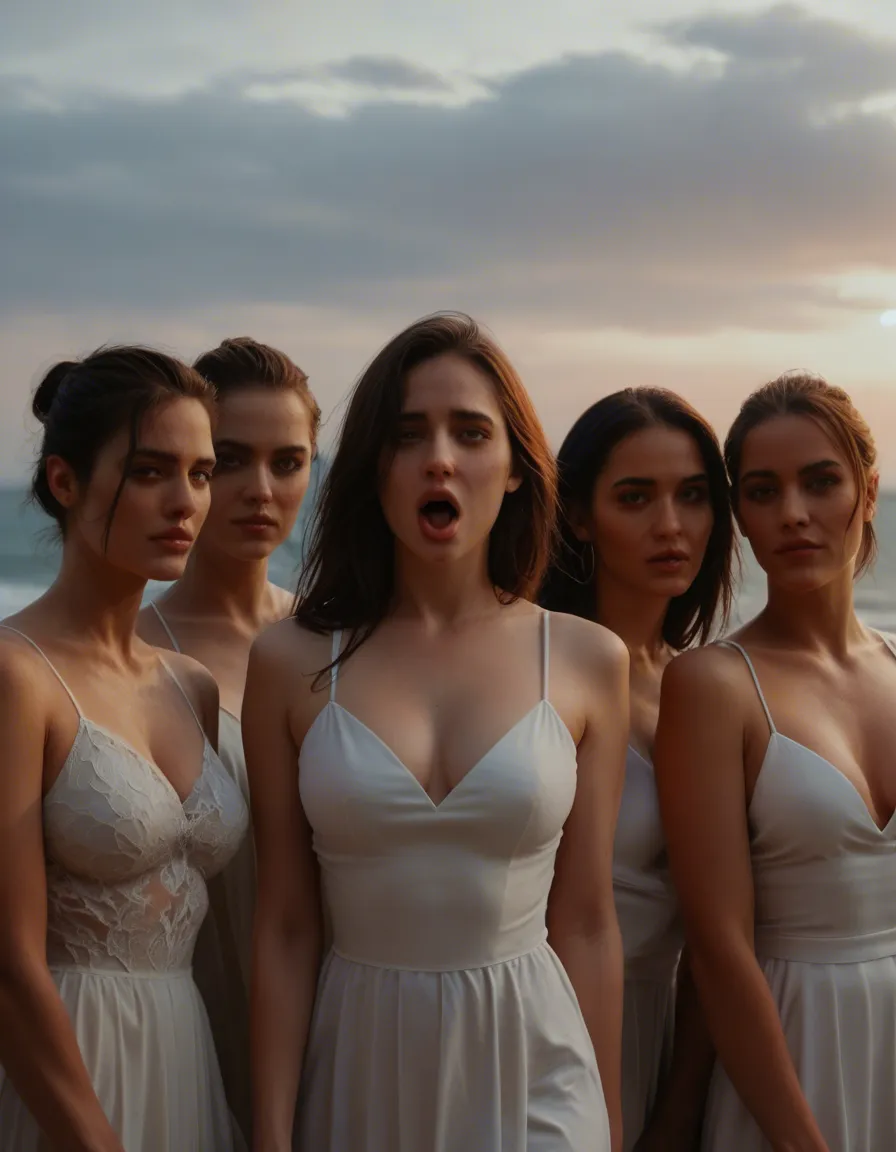 RAW photo, ultra realistic, 5women, dress, ahegao, backlit, dslr quality, score_9, score_8, candid photo, realistic skin texture, visible skin pores, film grain, depth of field, score_9, score_8, candid photo, realistic skin texture, visible skin pores, film grain, depth of field