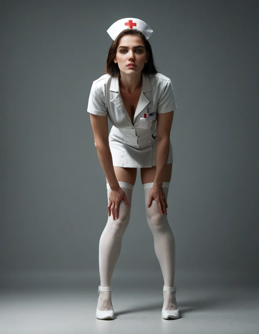 dslr, film grain, photorealistic, nurse, white thighhighs, weapon, leaning forward, futanari, day, full body, film photography, score_9, score_8, candid photo, realistic skin texture, visible skin pores, film grain, depth of field full_body naked_shirt, score_9, score_8, candid photo, realistic skin texture, visible skin pores, film grain, depth of field