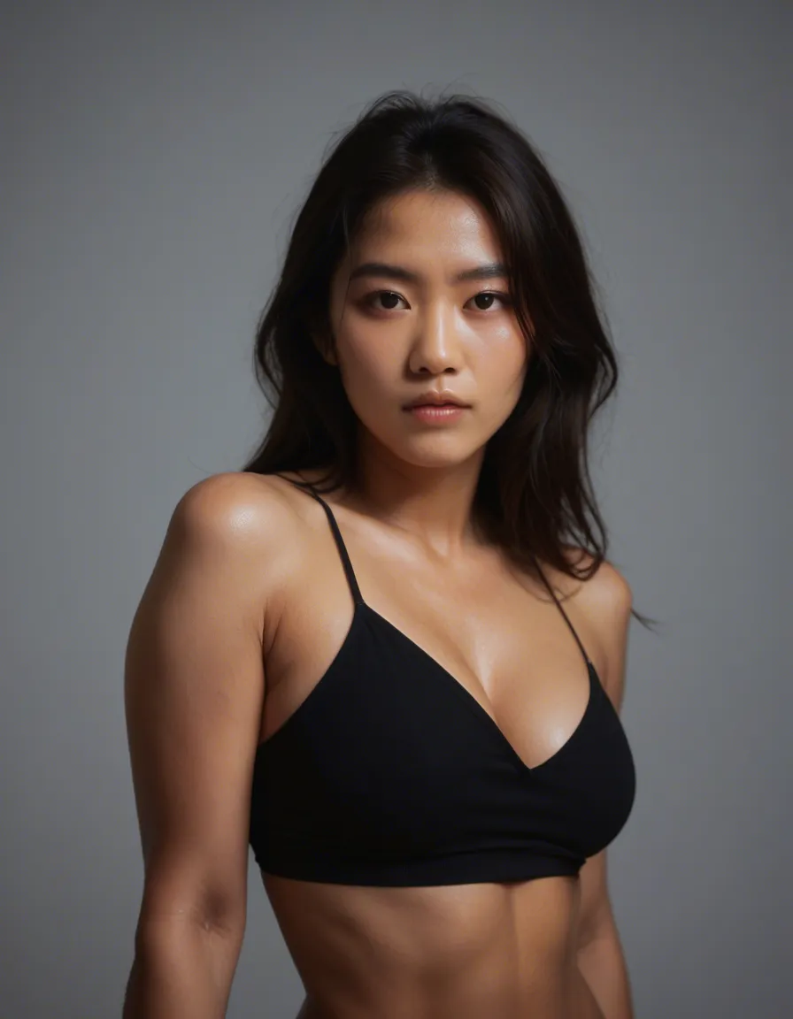 Asian shemale, fuking black female, score_9, score_8, candid photo, realistic skin texture, visible skin pores, film grain, depth of field