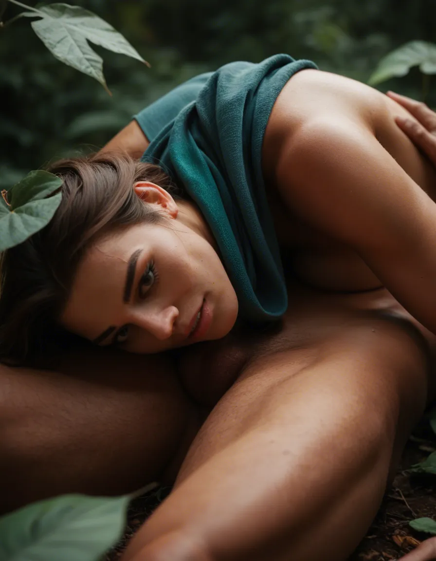 cinematic photo, 8k, close-up, fitness model, 69 position, scarf, leaf, wild energy, studio photo, score_9, score_8, candid photo, realistic skin texture, visible skin pores, film grain, depth of field