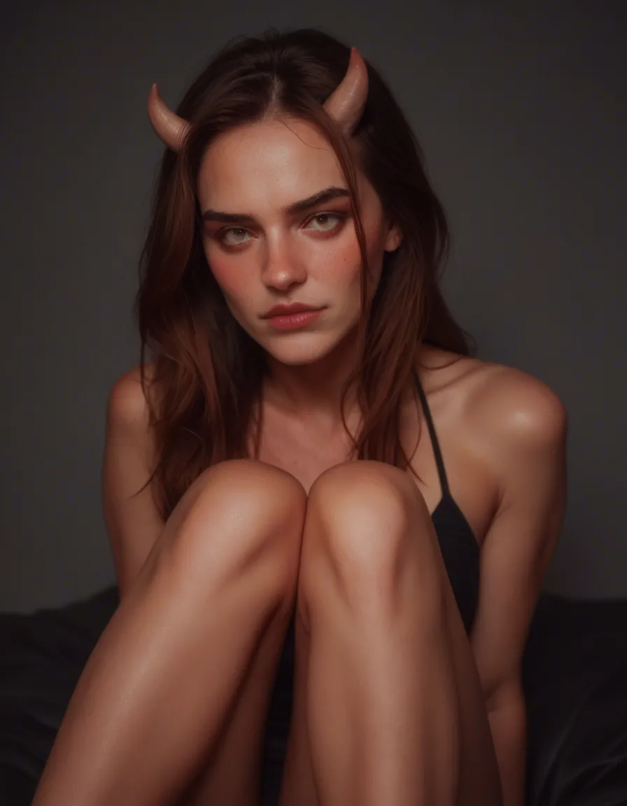 cinematic photo, 8k, succubus, presenting, legs, nervous blush, film photography my name fardeen, score_9, score_8, candid photo, realistic skin texture, visible skin pores, film grain, depth of field
