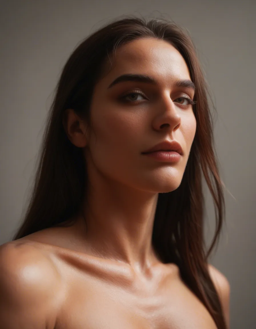 best quality, hyperrealistic, close-up, 1boy, fully nude, midriff, dreamy atmosphere, natural skin texture, score_9, score_8, candid photo, realistic skin texture, visible skin pores, film grain, depth of field