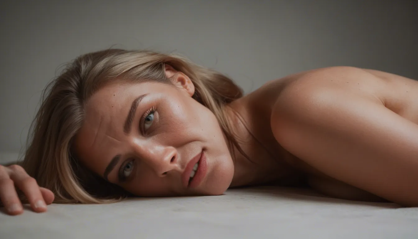 a stunning 40-year-old woman,smart with a keen sense of aesthetics,intuitive,artit,geen eyes,chestnut hair,lying on the sofa,full body view, right leg in a pink cast, perfect red pedicure on intentional display, she is getting fucked while having her toes sucked