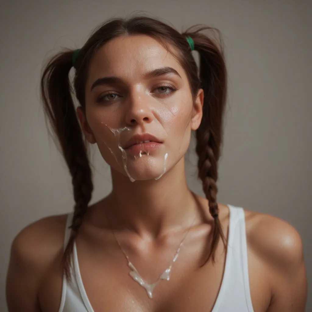 Pigtail woman begging for cum on face