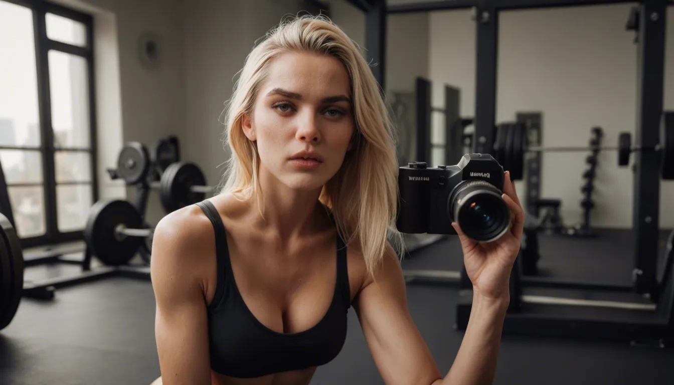 studio quality, sharp focus,8k, gym, musturbating, gym bra, blonde, camera filmin from far