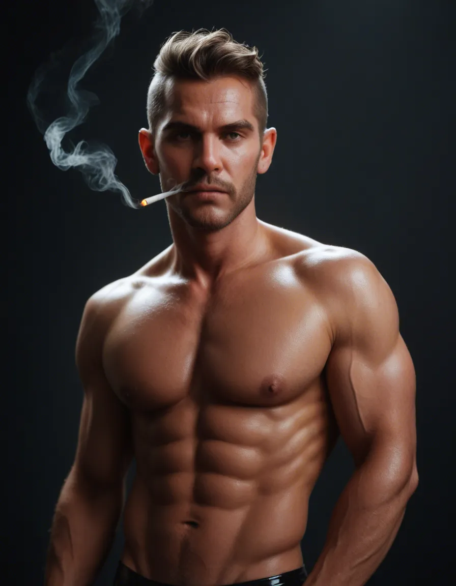 two muscle rubber clad cowboys smoking reds sucking penis, score_9, score_8, candid photo, realistic skin texture, visible skin pores, film grain, depth of field
