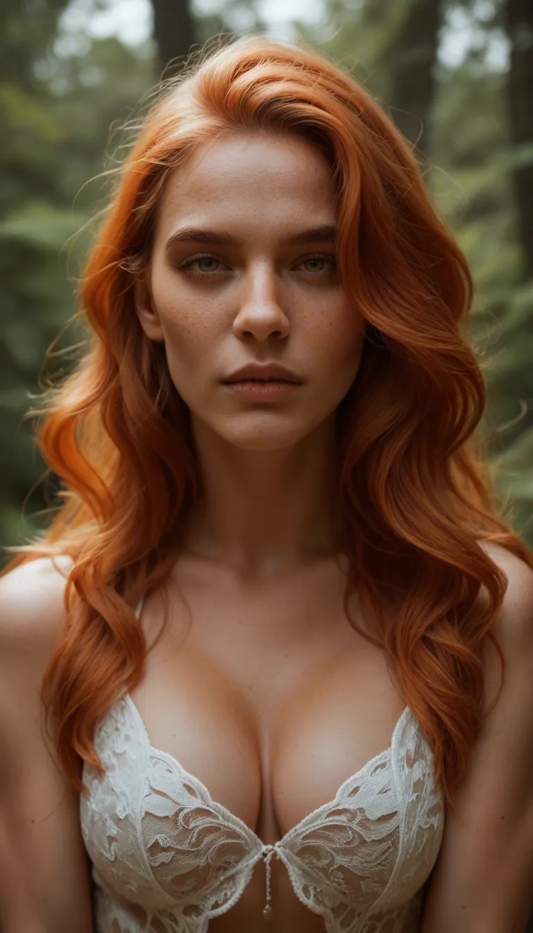 /masterpiece , /best_quality , /highres , a beautiful 18 years old girl, long wavy ginger hair, beautiful face, hourglass body, warm smile, walking casually in street, crotchless pants, naked pussy exposed through cutout, high heel sandals,